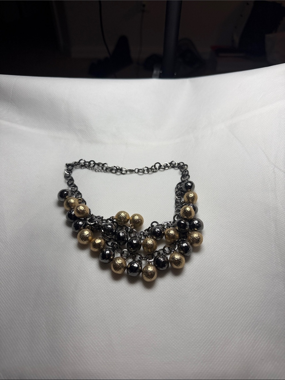 Two-Tone Gold and Black Beaded Statement Necklace